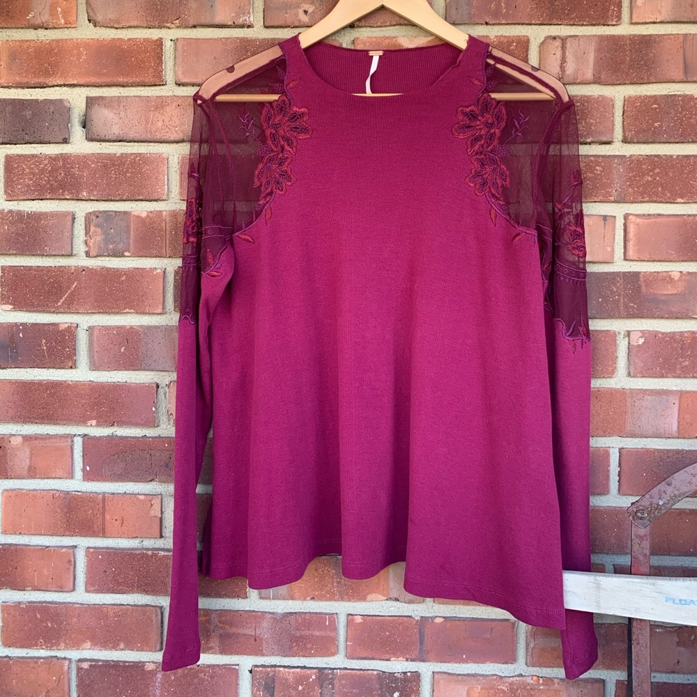 Free People Blouse w/ Lace Shoulders